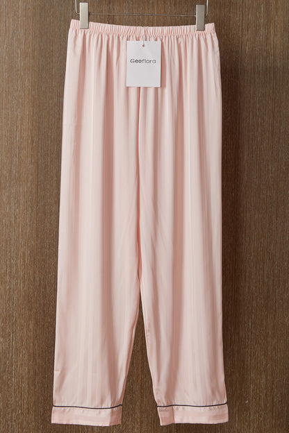 Geoflora Pink Elastic Waist Casual Wide Leg Pants - Lightweight Comfort Sleepwear Loungewear Trousers
