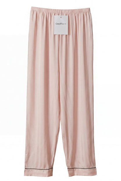 Geoflora Pink Elastic Waist Casual Wide Leg Pants - Lightweight Comfort Sleepwear Loungewear Trousers