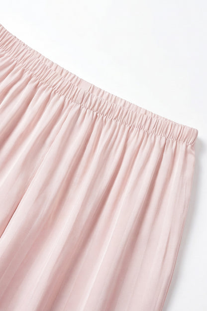 Geoflora Pink Elastic Waist Casual Wide Leg Pants - Lightweight Comfort Sleepwear Loungewear Trousers