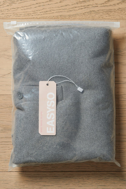 EASYSO Travel-Ready Knit Polo Pullover – Relaxed Collared Sweater in Soft Heather Grey