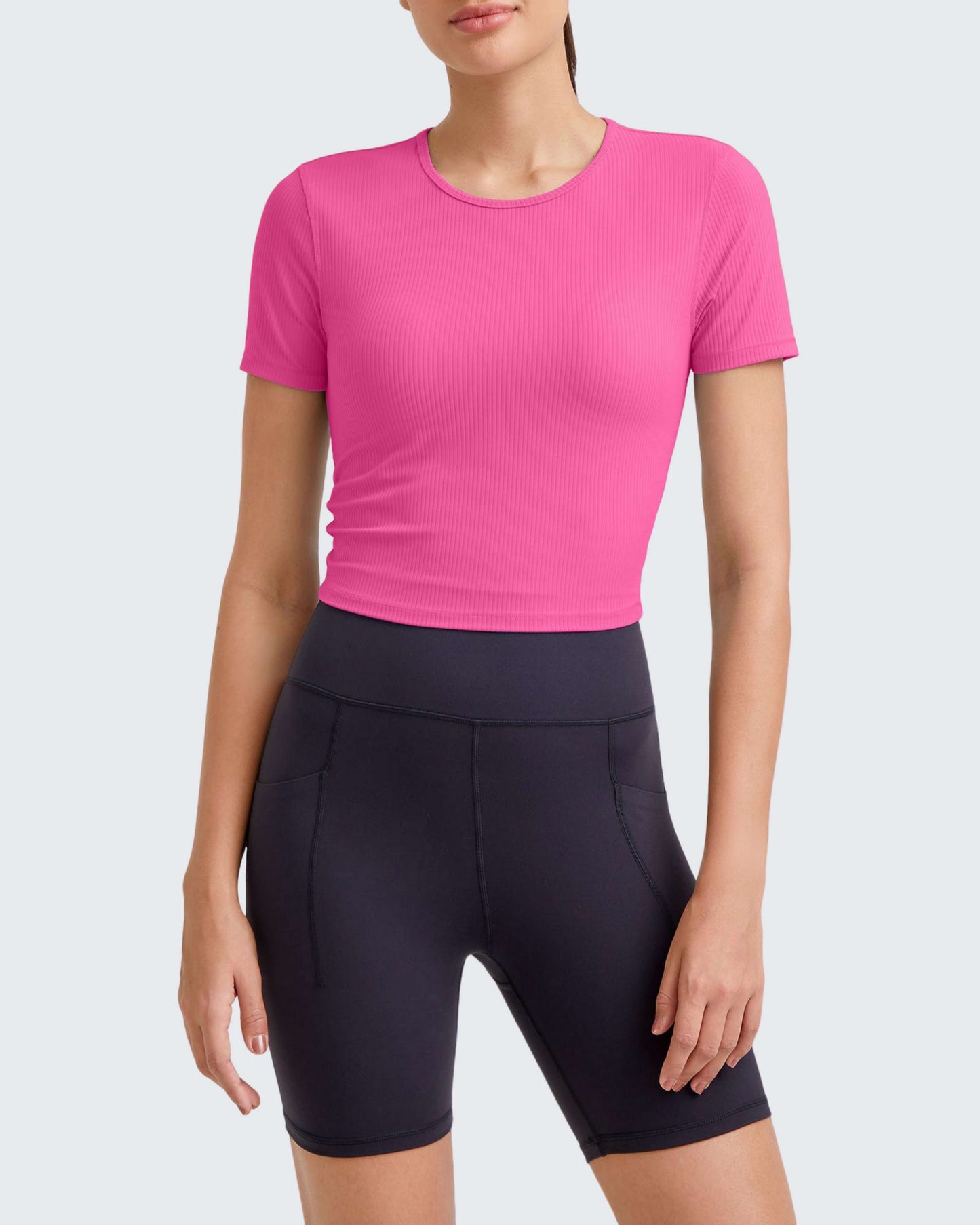 G4Free Activewear Ribbed Slim Workout Crop Short Sleeve #Khaki / S-Khaki / M-Khaki / L-Khaki / XL-Khaki / XS-Purple / S-Purple / M-Purple / L-Purple / XL-Purple / XS