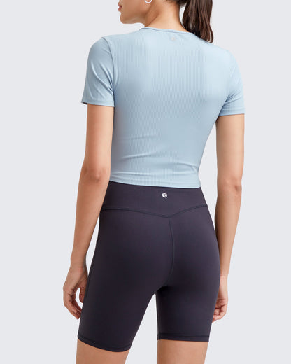 G4Free Activewear Ribbed Slim Workout Crop Short Sleeve #Khaki / S-Khaki / M-Khaki / L-Khaki / XL-Khaki / XS-Purple / S-Purple / M-Purple / L-Purple / XL-Purple / XS