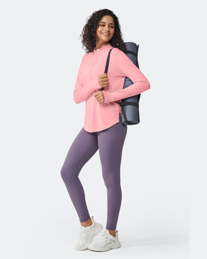 Quick Dry High Neck Sun Half Zip Workout Tops