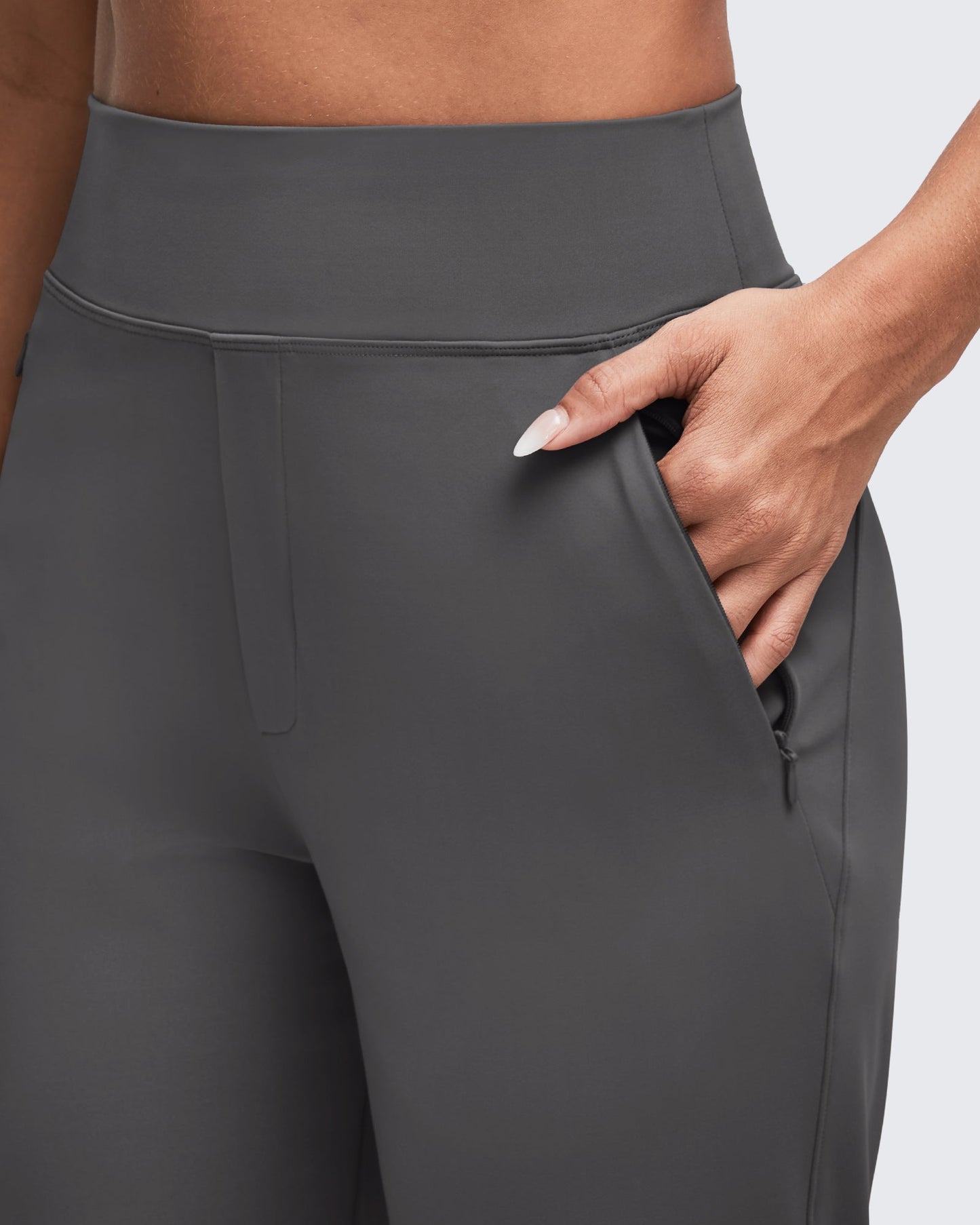 High Waist Hidden Zipper Pockets Dress Pants
