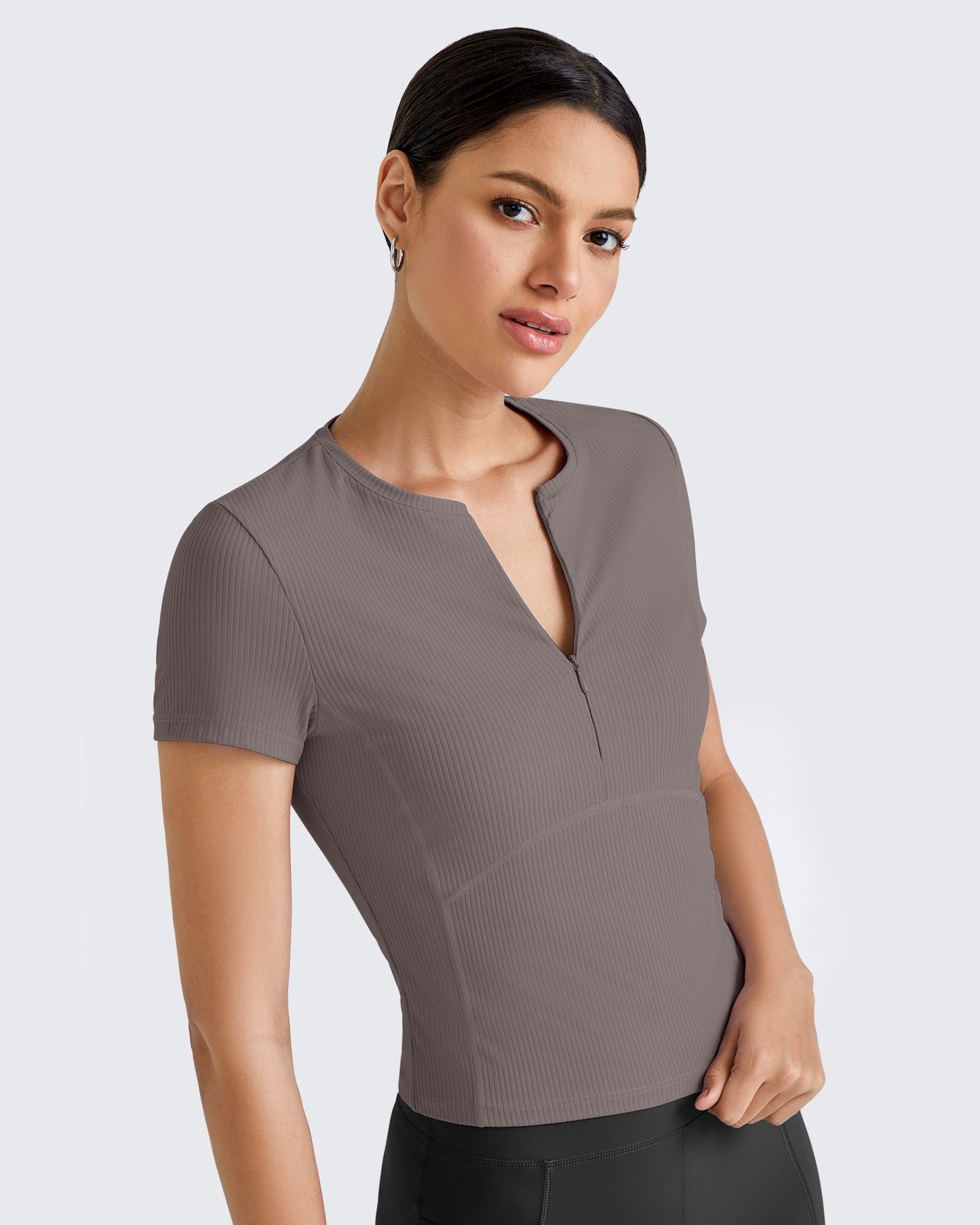 G4Free Activewear Ribbed Half Zip Slim Work Out Short Sleeve #Navy / S-Navy / M-Navy / L-Navy / XL-Navy / XS-Black / S-Black / M-Black / L-Black / XL-Black / XS