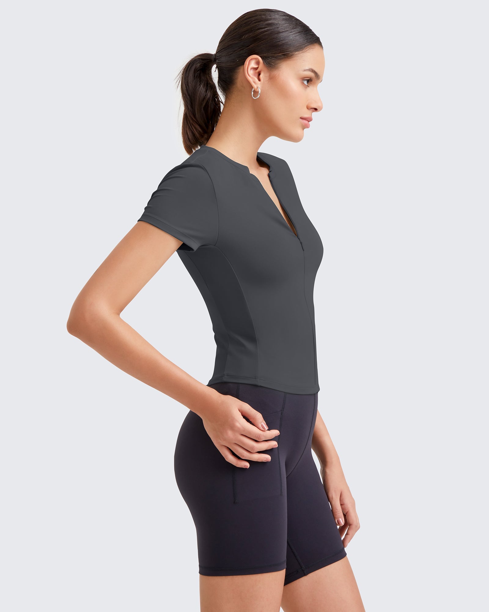 G4Free Activewear BareFeel Half Zip Slim Fit Athletic Shirts #Black / S-Black / M-Black / L-Black / XL-Black / XS-Dark Grey / S-Dark Grey / M-Dark Grey / L-Dark Grey / XL-Dark Grey / XS