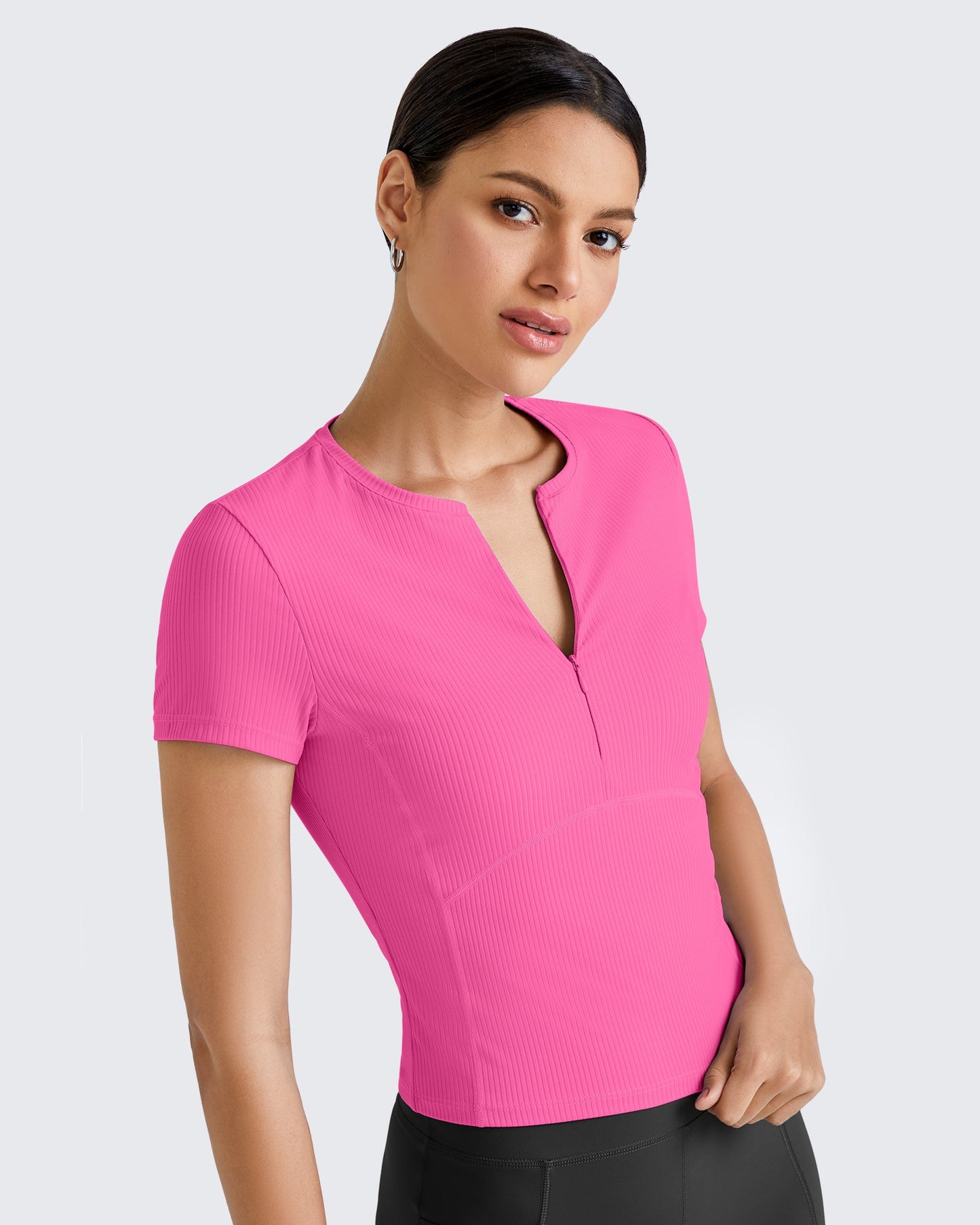 G4Free Activewear Ribbed Half Zip Slim Work Out Short Sleeve #Navy / S-Navy / M-Navy / L-Navy / XL-Navy / XS-Black / S-Black / M-Black / L-Black / XL-Black / XS