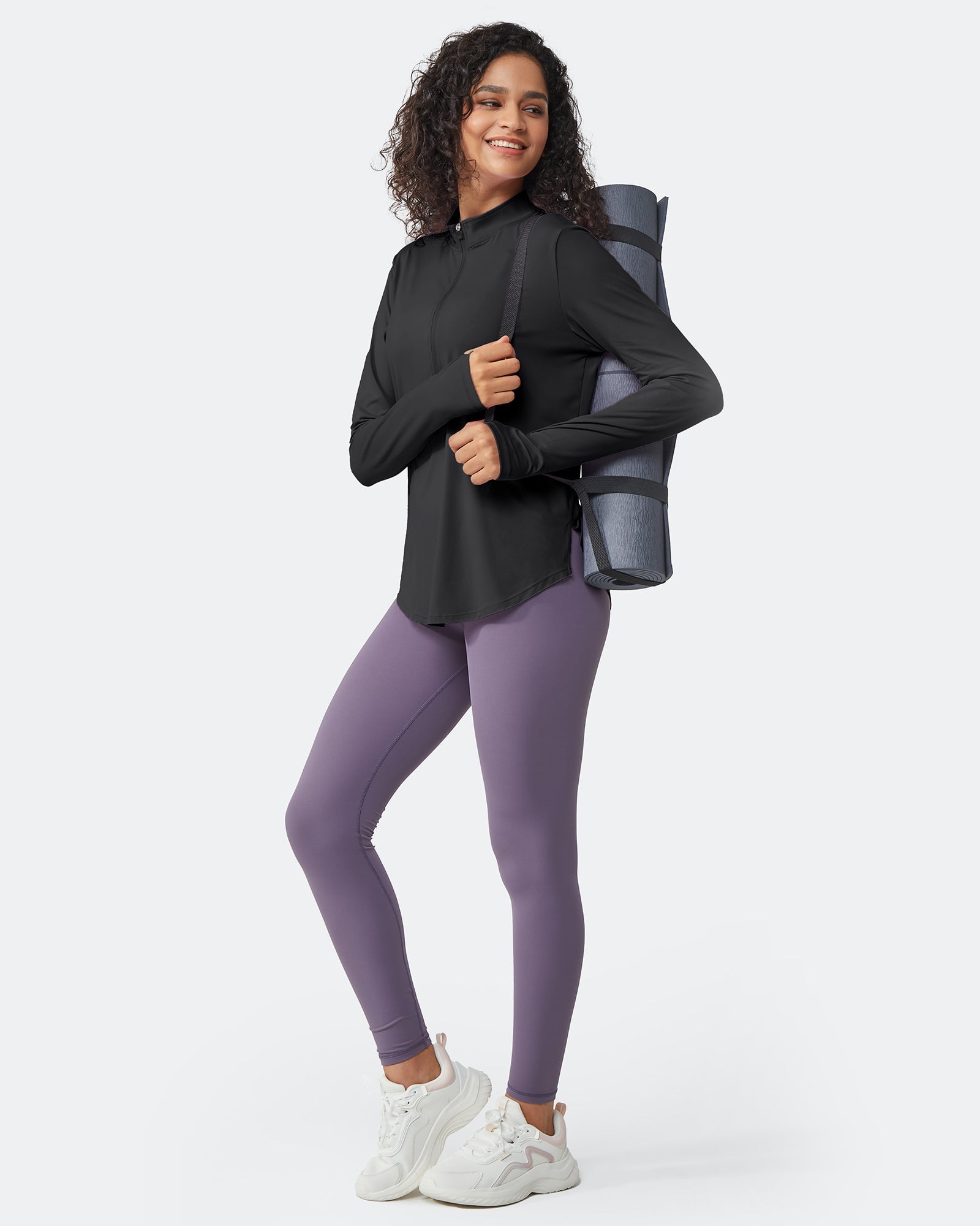 G4Free Activewear Quick Dry High Neck Sun Half Zip Workout Tops #