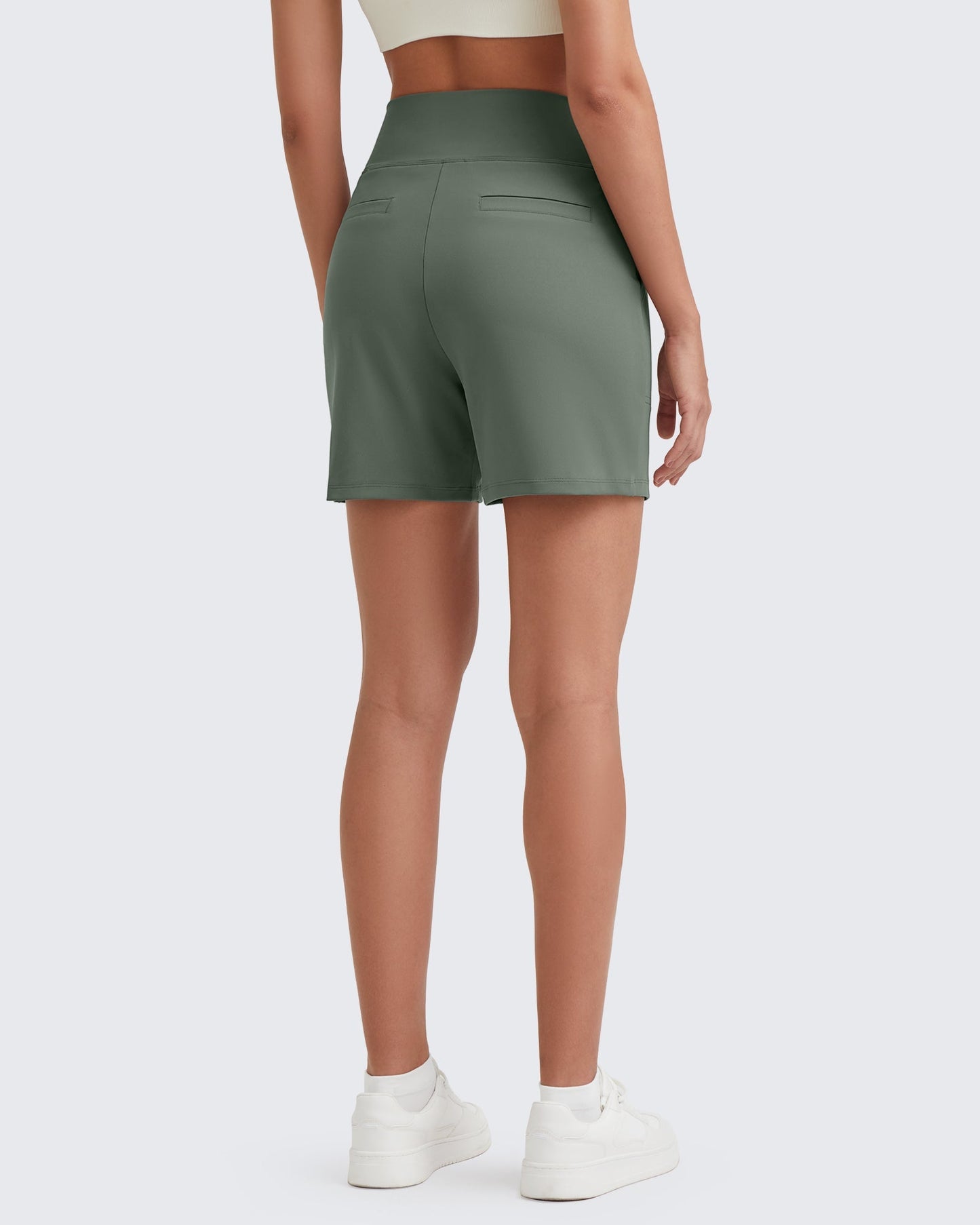 G4FREE High-Waist Burmuda Athletic Shorts 5 #grey-sage
