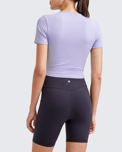 G4Free Activewear Ribbed Slim Workout Crop Short Sleeve #Khaki / S-Khaki / M-Khaki / L-Khaki / XL-Khaki / XS-Purple / S-Purple / M-Purple / L-Purple / XL-Purple / XS