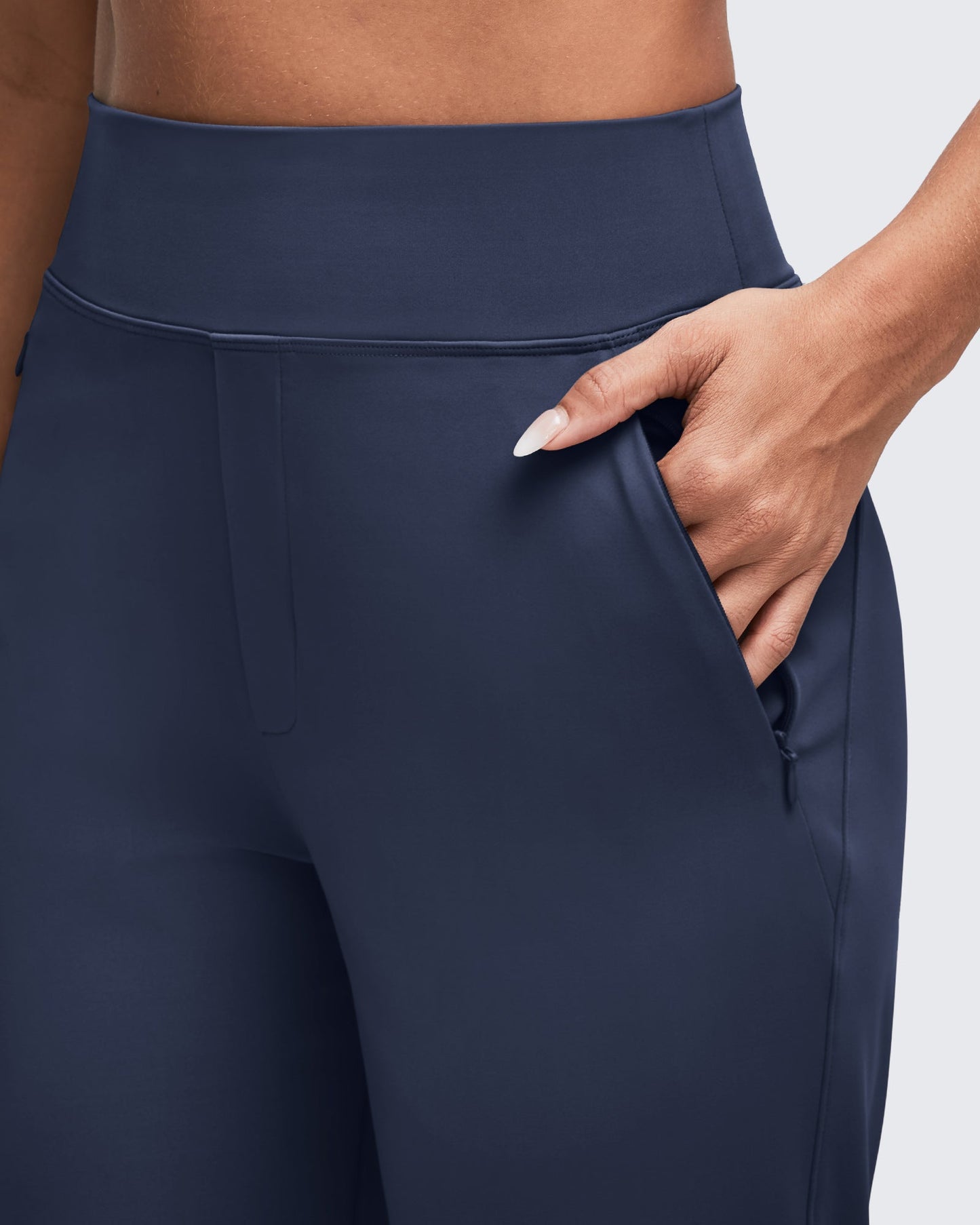 High Waist Hidden Zipper Pockets Dress Pants