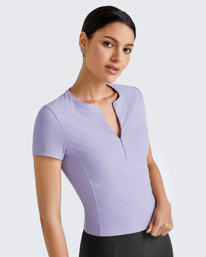 G4Free Activewear Ribbed Half Zip Slim Work Out Short Sleeve #Navy / S-Navy / M-Navy / L-Navy / XL-Navy / XS-Black / S-Black / M-Black / L-Black / XL-Black / XS