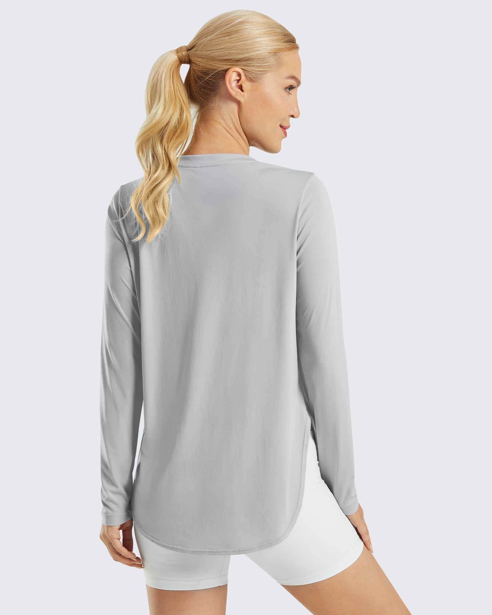 G4Free Activewear Scoop Neck UV Sun Workout Long Sleeve #Grey