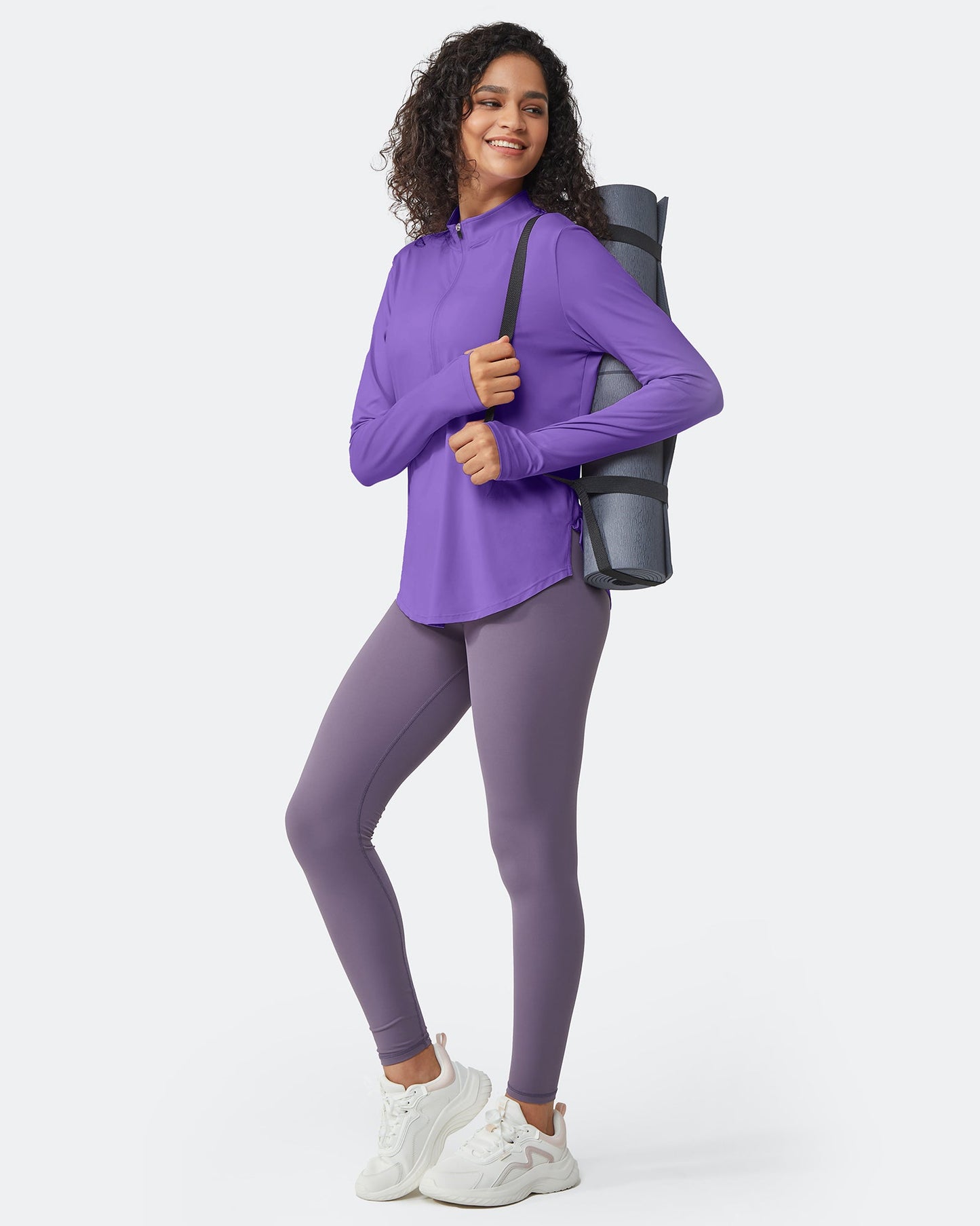 Quick Dry High Neck Sun Half Zip Workout Tops