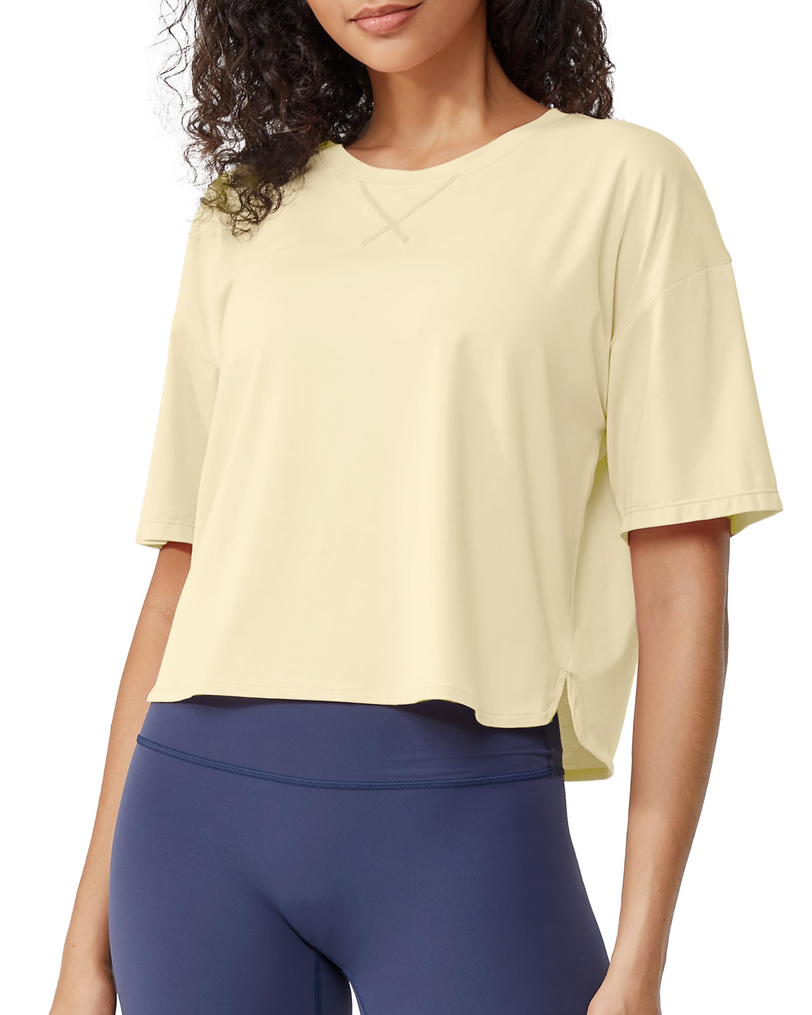 G4Free Activewear Scoop Neck Short Sleeve Workout Crop Tops #