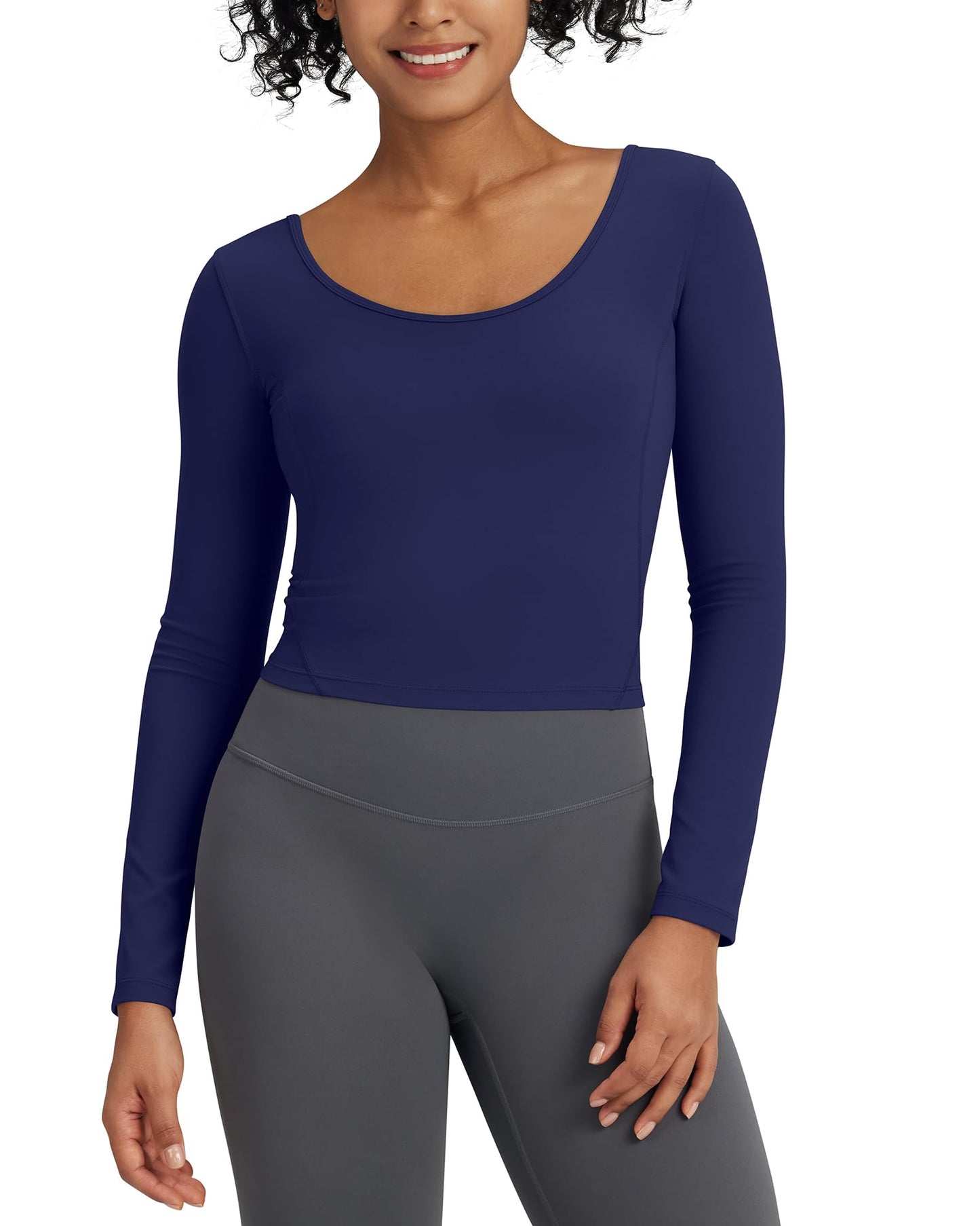 G4Free Activewear Barefeel Slim Scoop Neck Open Back Long Sleeve # Royal Blue