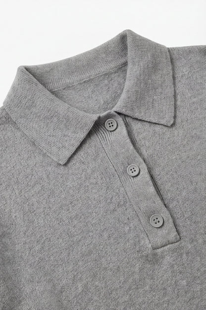 EASYSO Travel-Ready Knit Polo Pullover – Relaxed Collared Sweater in Soft Heather Grey