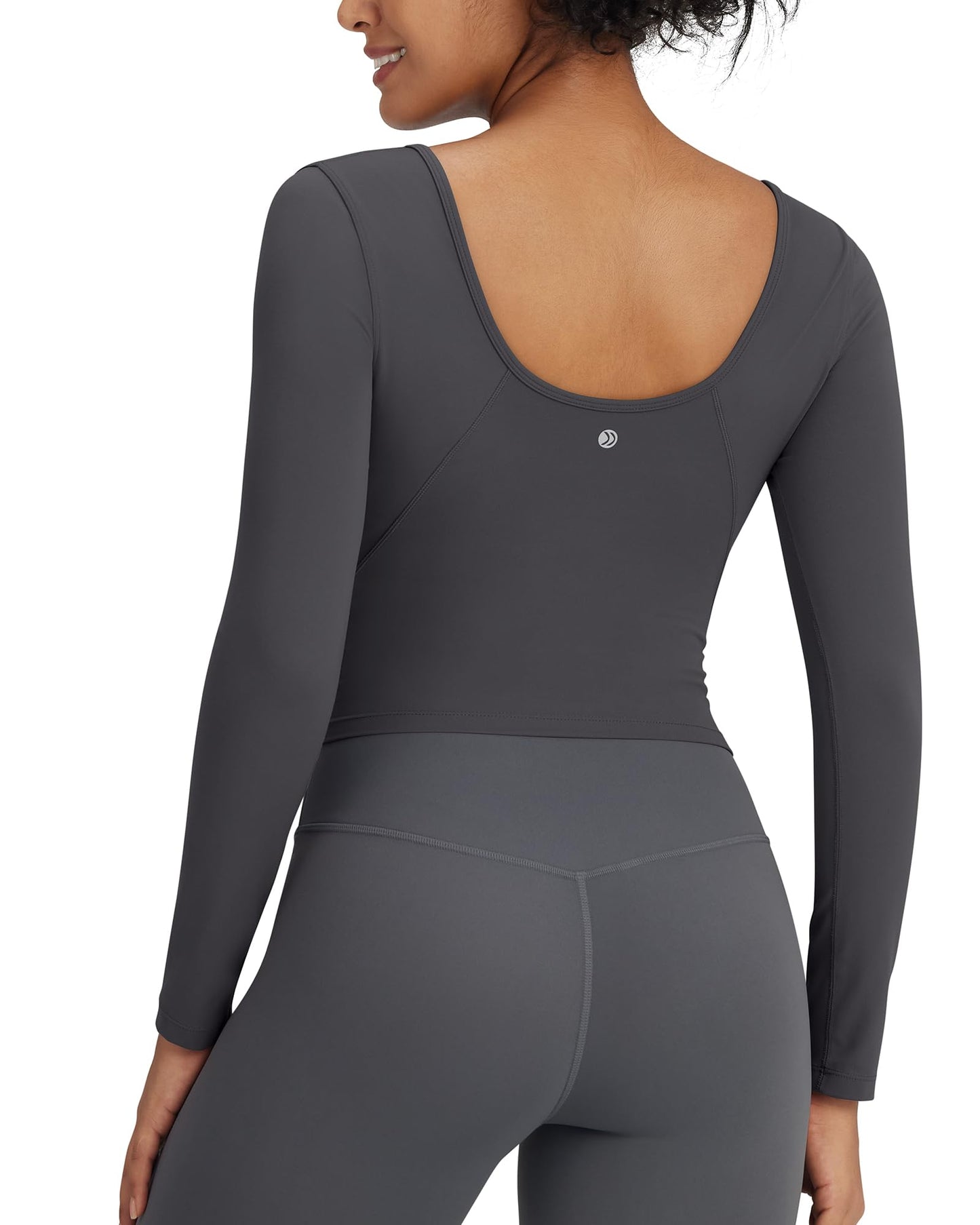 G4Free Activewear Barefeel Slim Scoop Neck Open Back Long Sleeve # Dark gray