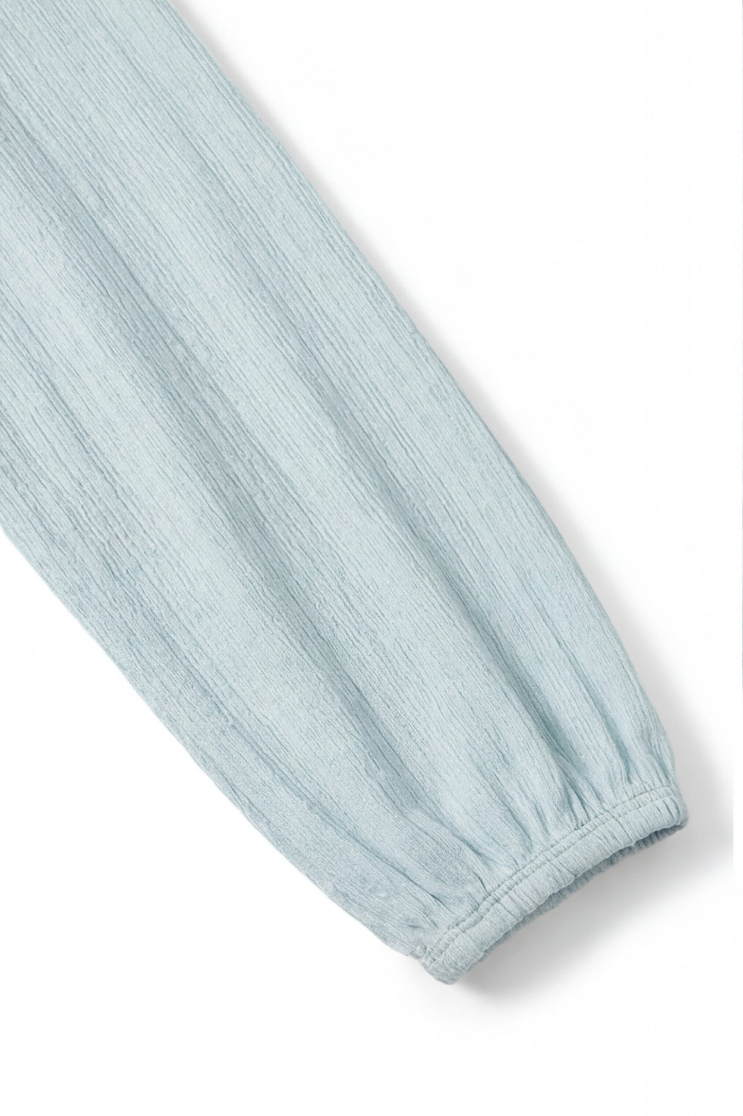 Geoflora Light Blue Ruffle Hem Long Sleeve Blouse - Casual Round Neck Textured Cotton Top
