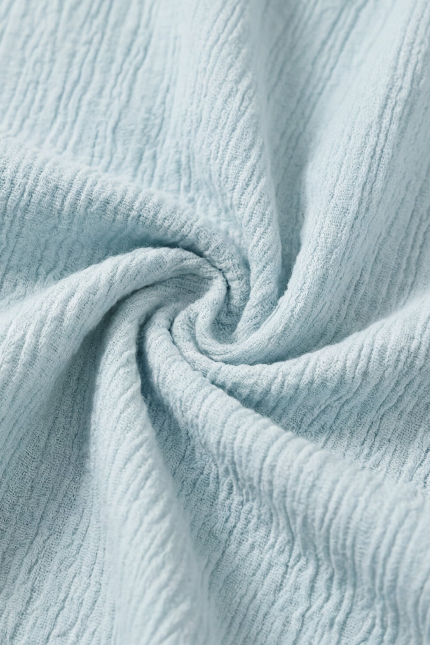 Geoflora Light Blue Ruffle Hem Long Sleeve Blouse - Casual Round Neck Textured Cotton Top