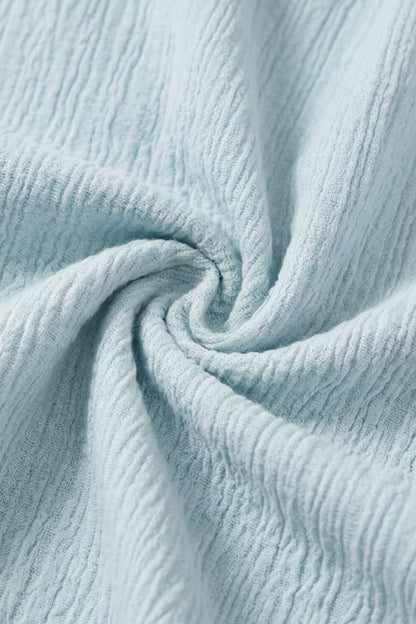 Geoflora Light Blue Ruffle Hem Long Sleeve Blouse - Casual Round Neck Textured Cotton Top
