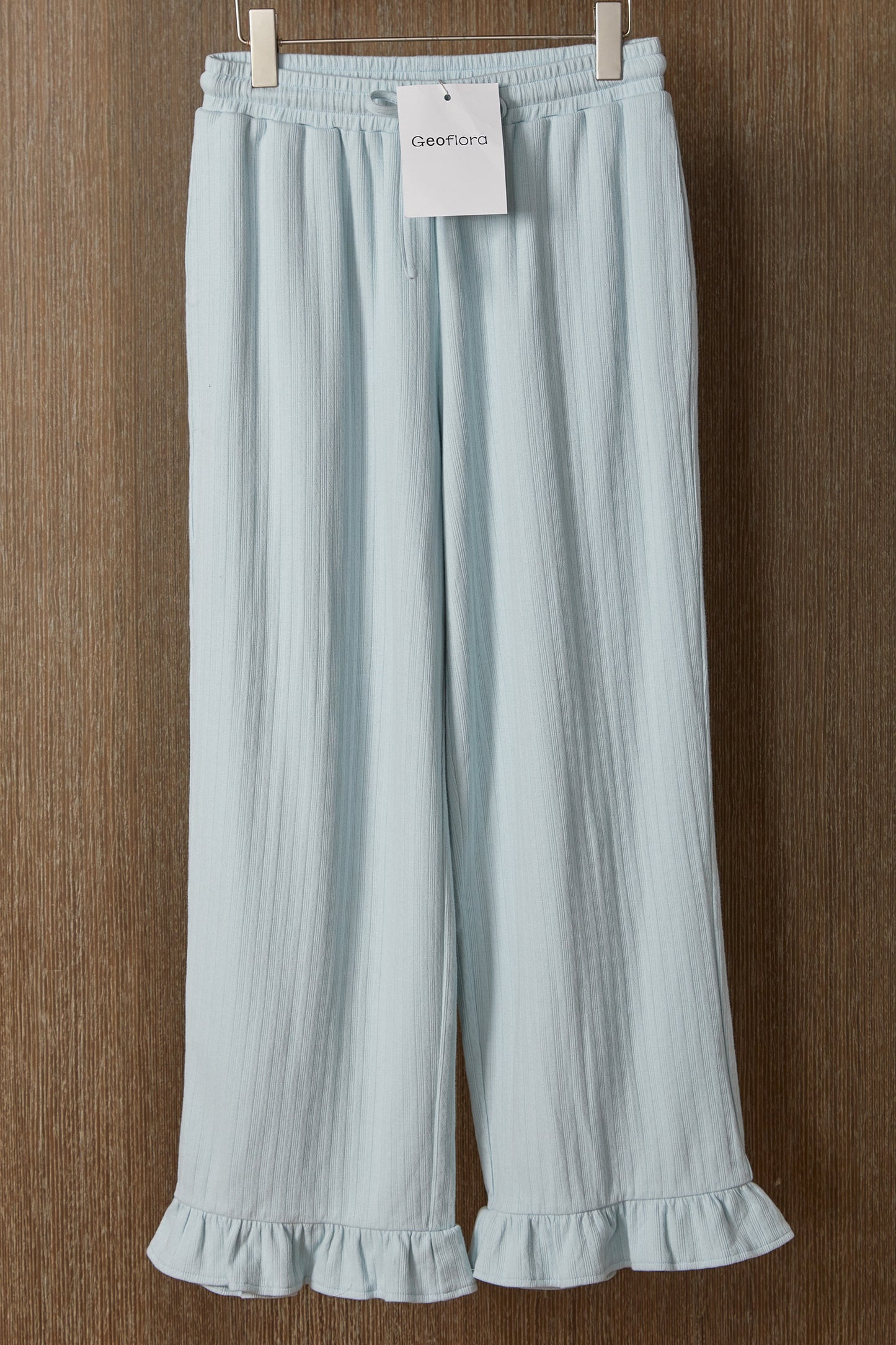 Geoflora Light Blue Ruffle Hem Wide Leg Pants