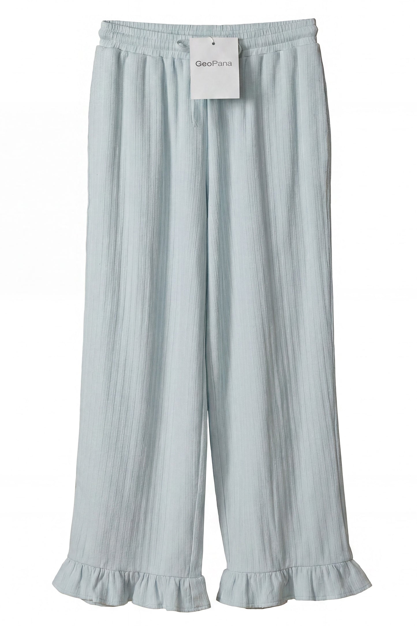 Geoflora Light Blue Ruffle Hem Wide Leg Pants