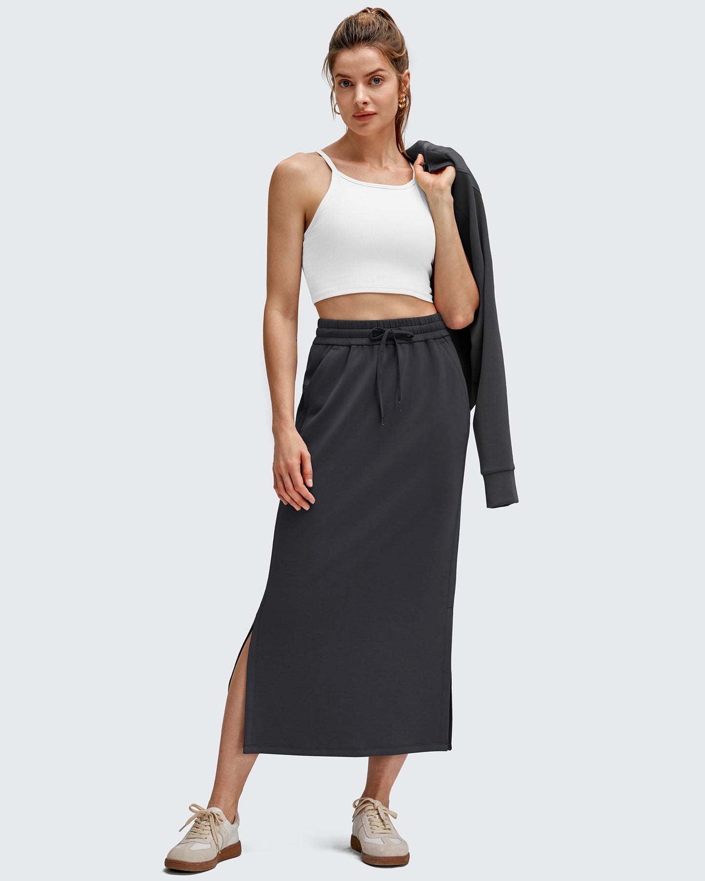 Smoofit Side Slits Drawstring Long Skirts