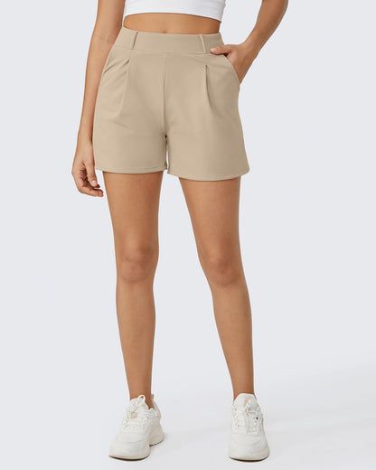 G4Free Activewear High-Waisted Casual Suit Shorts # Khaki