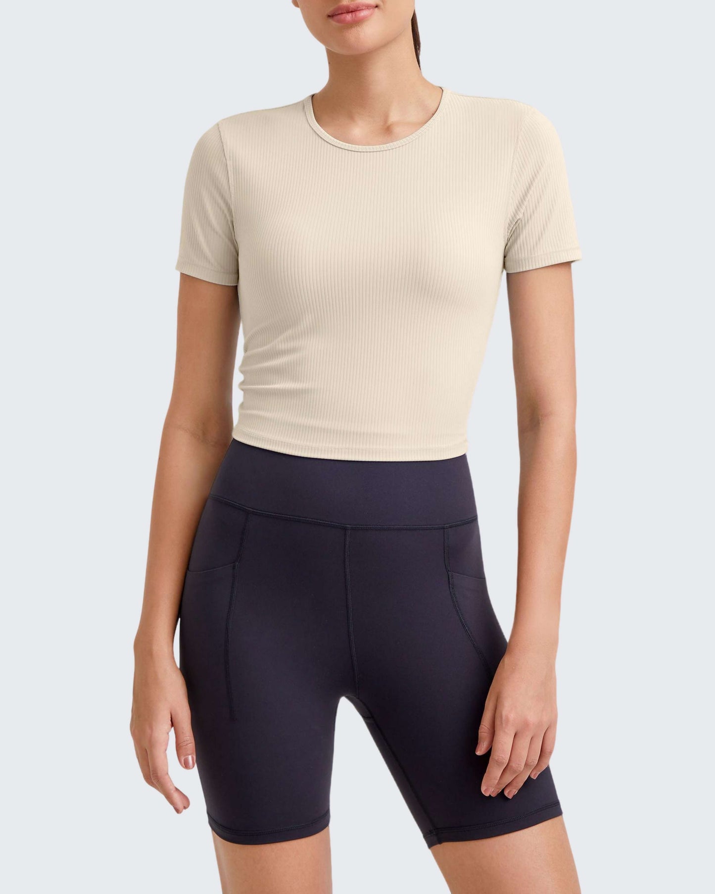 G4Free Activewear Ribbed Slim Workout Crop Short Sleeve #Khaki / S-Khaki / M-Khaki / L-Khaki / XL-Khaki / XS-Purple / S-Purple / M-Purple / L-Purple / XL-Purple / XS