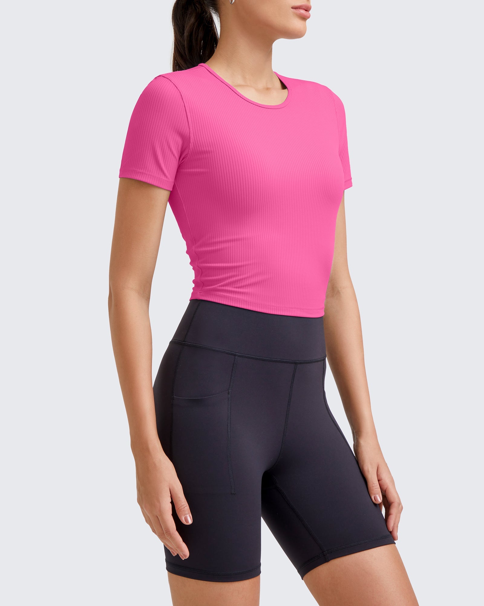 G4Free Activewear Ribbed Slim Workout Crop Short Sleeve #Khaki / S-Khaki / M-Khaki / L-Khaki / XL-Khaki / XS-Purple / S-Purple / M-Purple / L-Purple / XL-Purple / XS