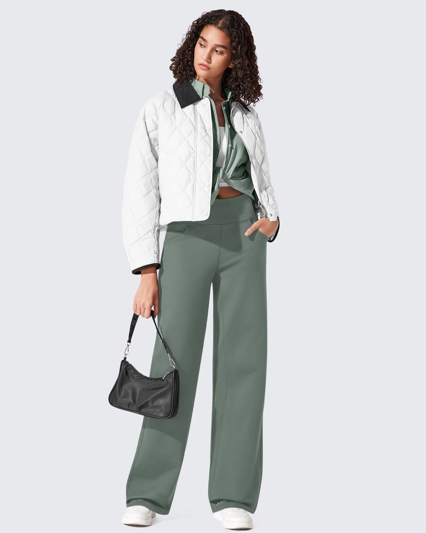 Fleece Lined High-Waist Loose Sweatpants