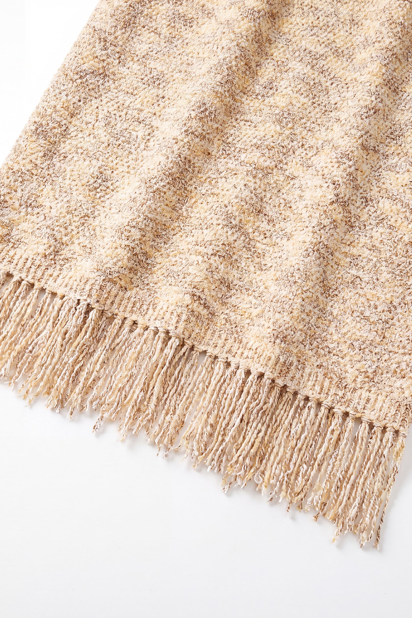 EASYSO Cozy Bouclé Knit Fringe Skirt – Oatmeal Melange Tassel Midi Skirt with Pockets