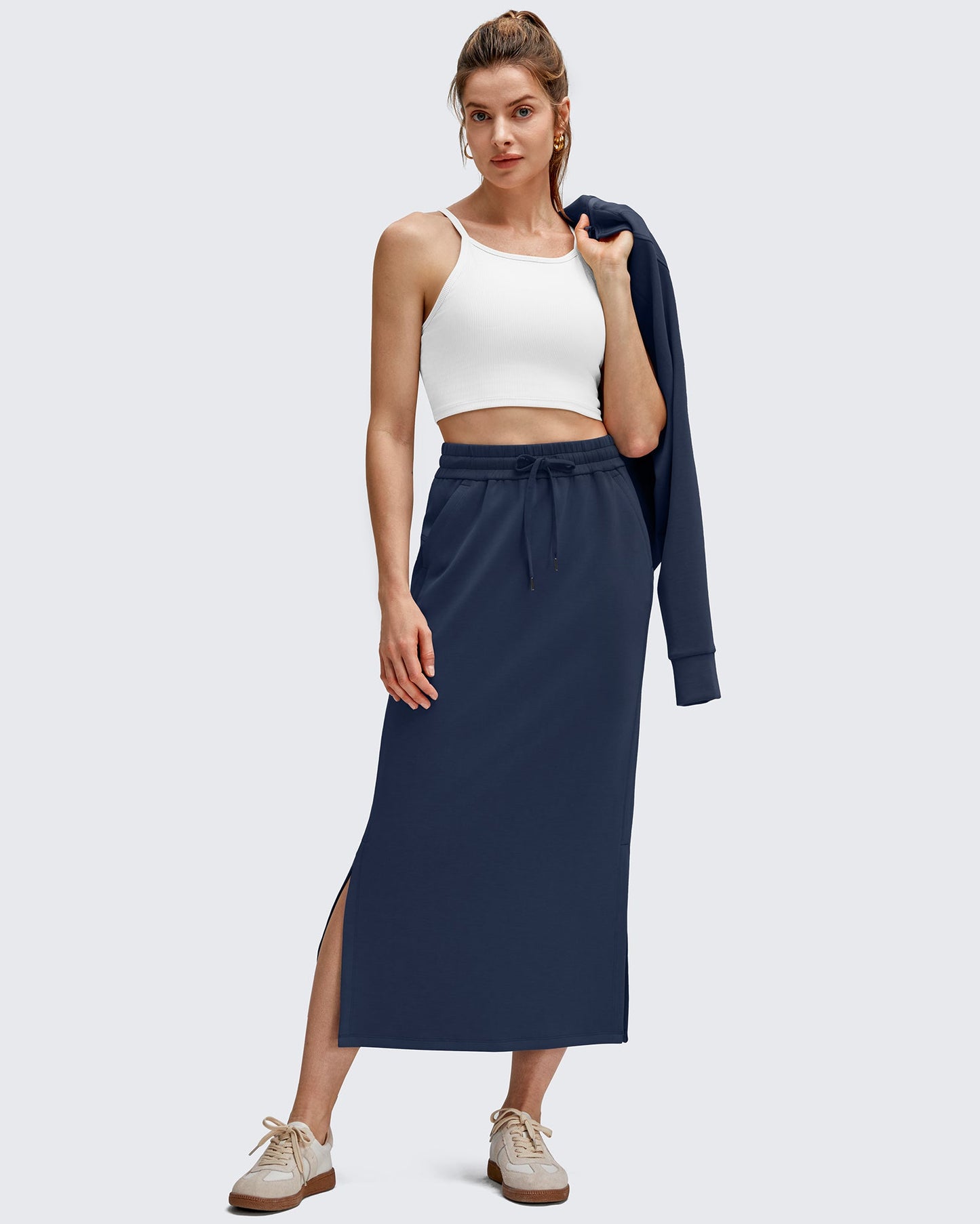Smoofit Side Slits Drawstring Long Skirts
