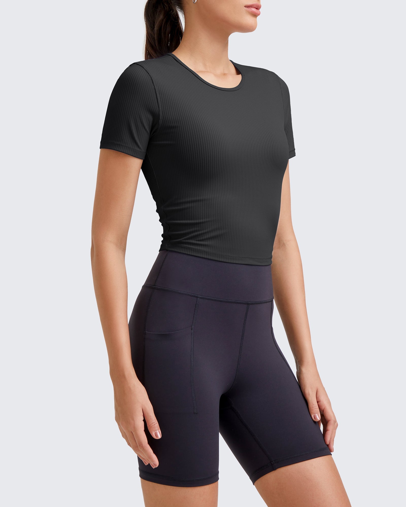 G4Free Activewear Ribbed Slim Workout Crop Short Sleeve #Khaki / S-Khaki / M-Khaki / L-Khaki / XL-Khaki / XS-Purple / S-Purple / M-Purple / L-Purple / XL-Purple / XS