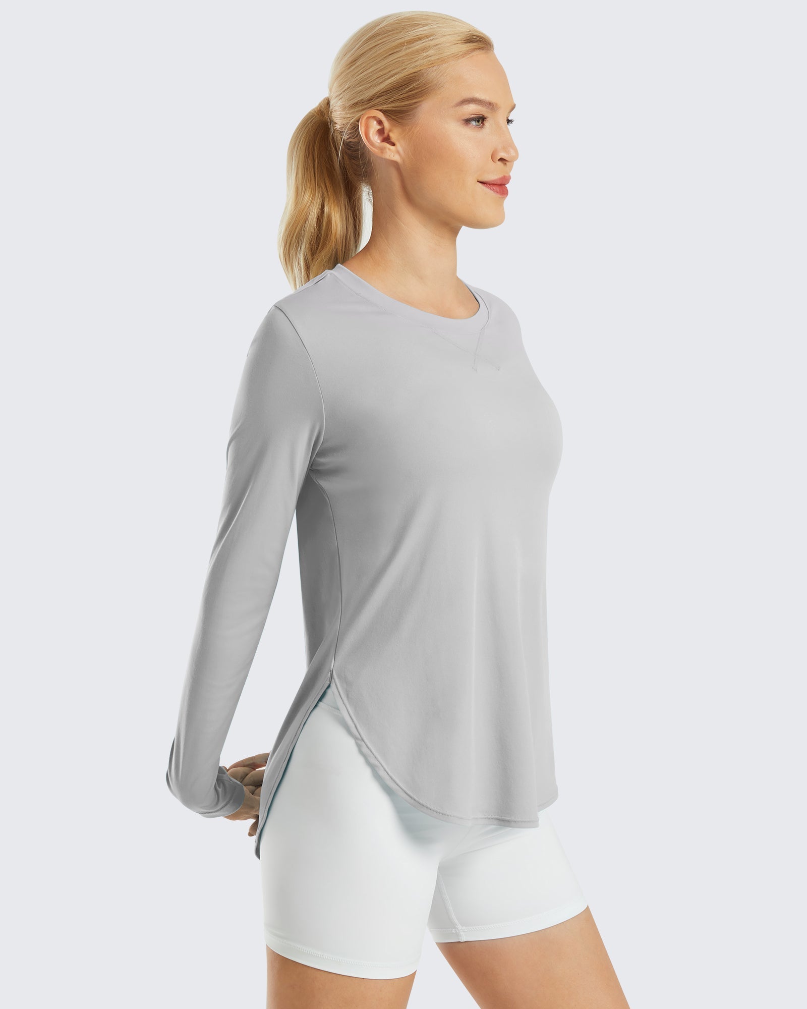 G4Free Activewear Scoop Neck UV Sun Workout Long Sleeve #Grey