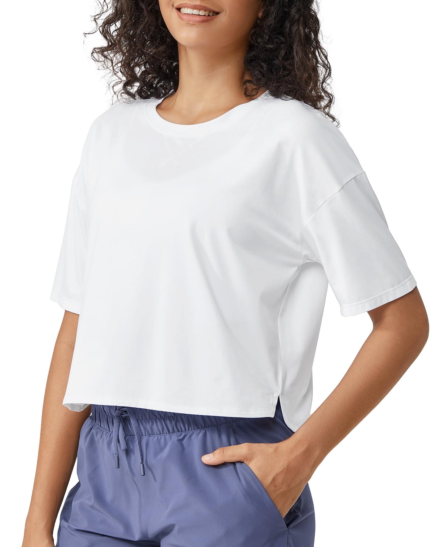 G4Free Activewear Scoop Neck Short Sleeve Workout Crop Tops # White