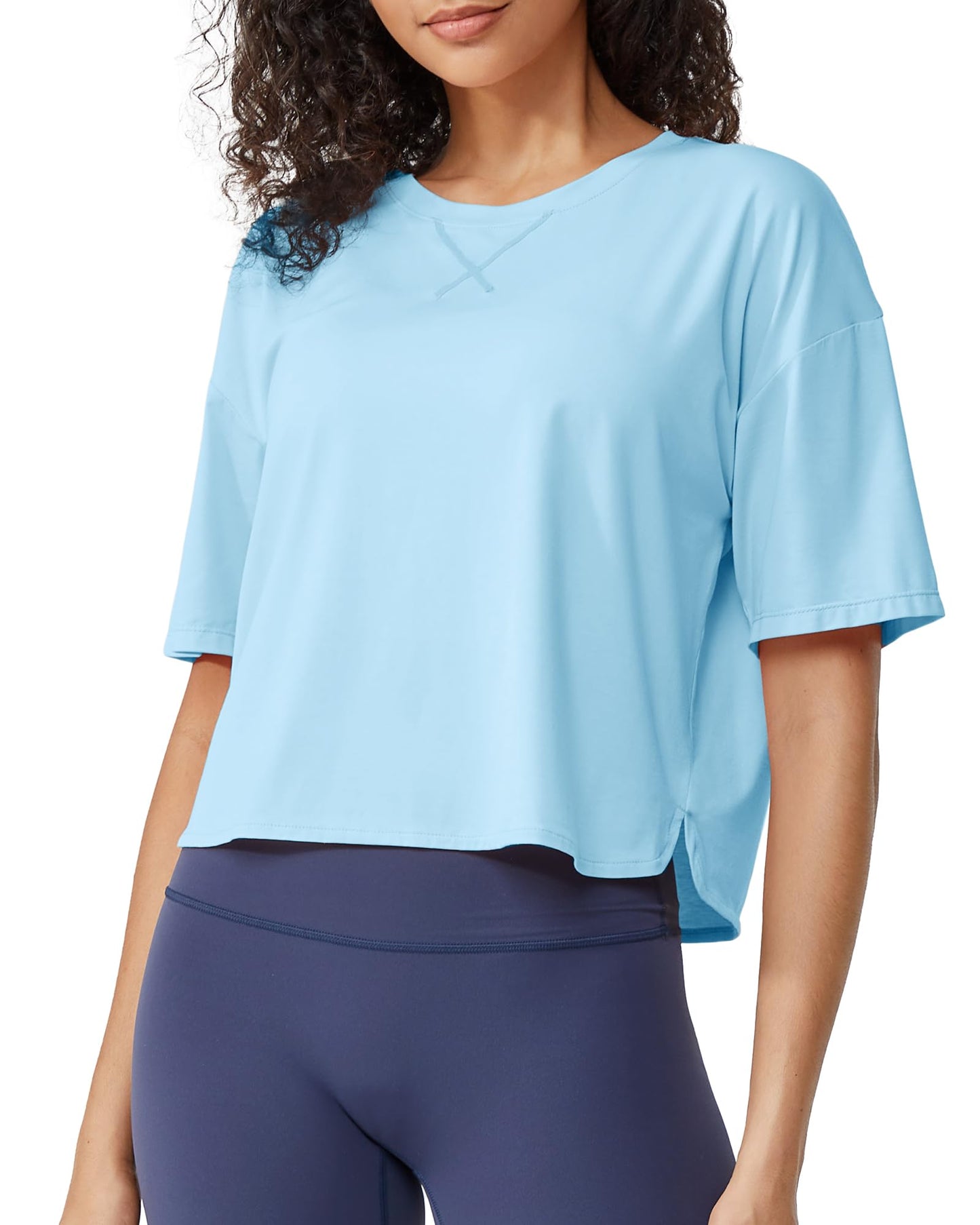 G4Free Activewear Scoop Neck Short Sleeve Workout Crop Tops #