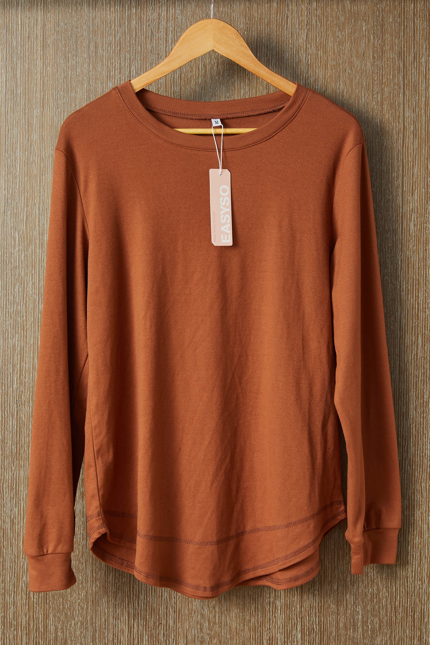 EASYSO Travel-Ready Curved Hem Pullover – Buttery Soft Peach-Skin Crewneck Lounge Top