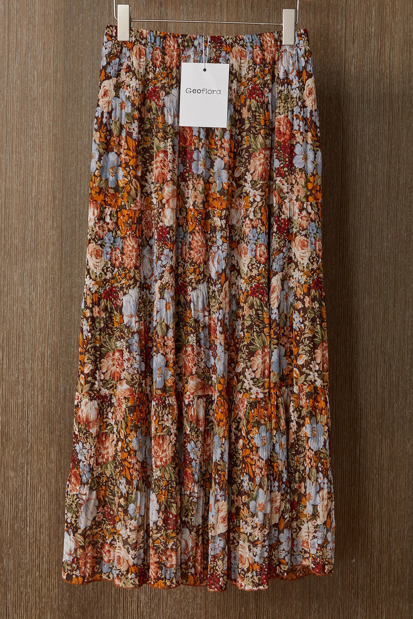 Geoflora Vintage Floral Print Pleated Midi Skirt