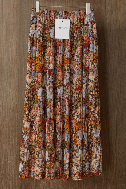 Geoflora Vintage Floral Print Pleated Midi Skirt