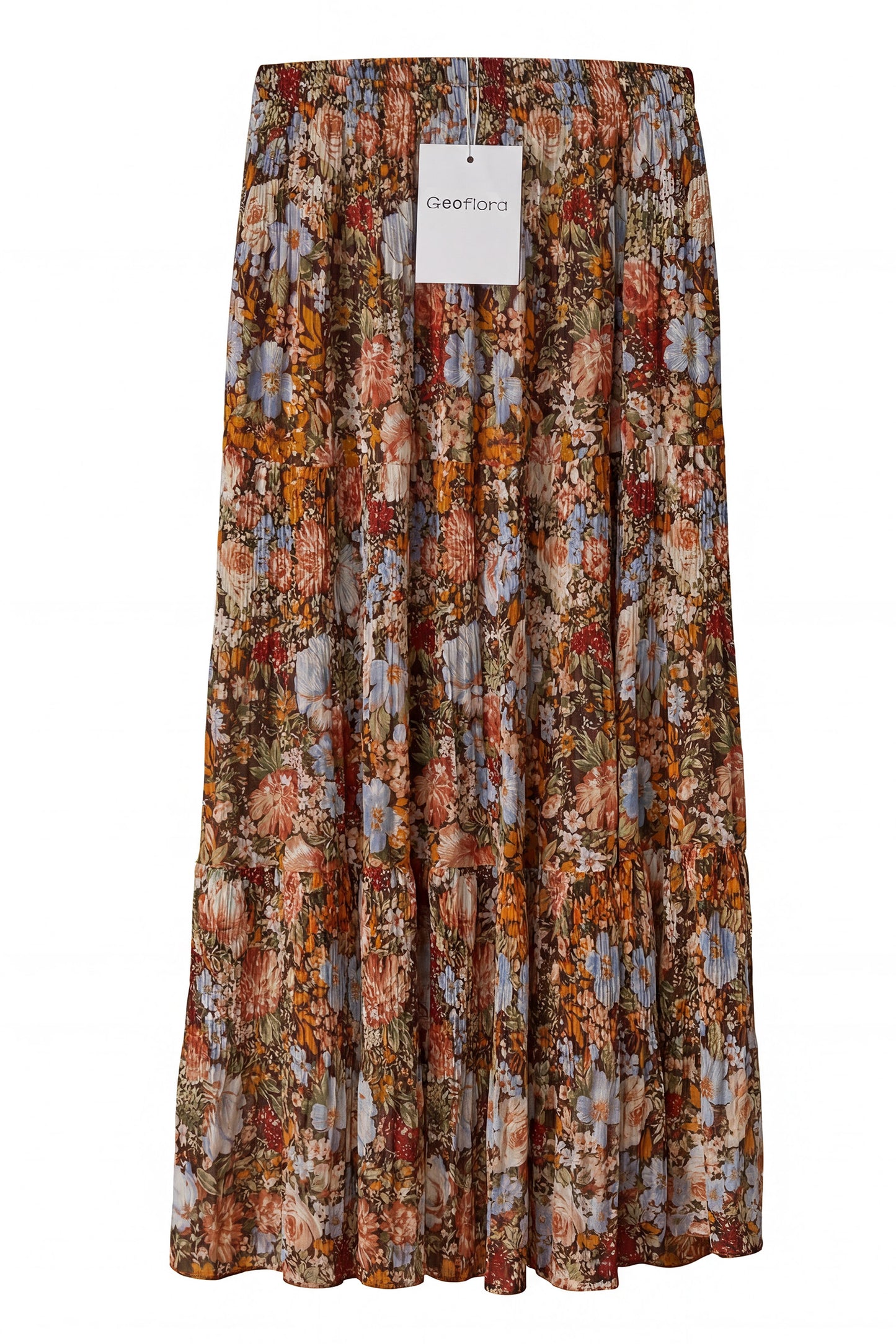 Geoflora Vintage Floral Print Pleated Midi Skirt