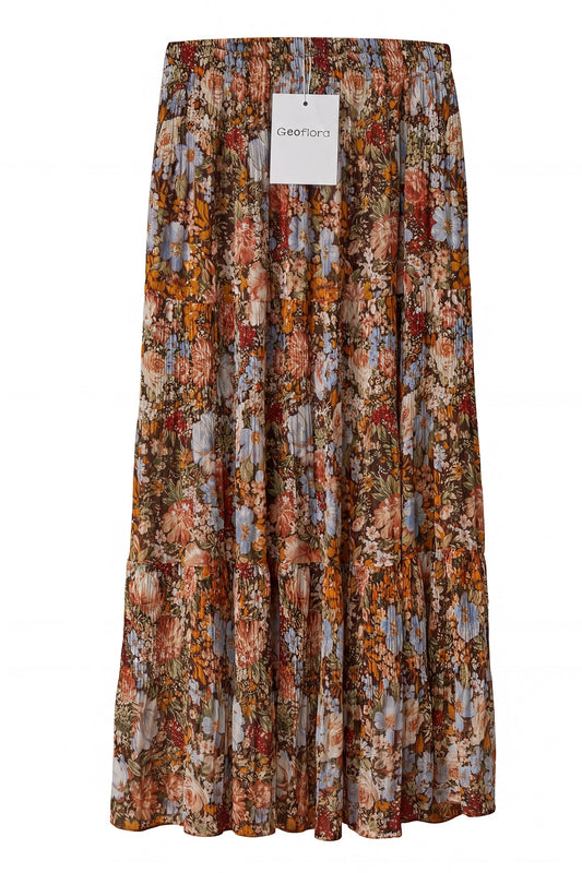 Geoflora Vintage Floral Print Pleated Midi Skirt