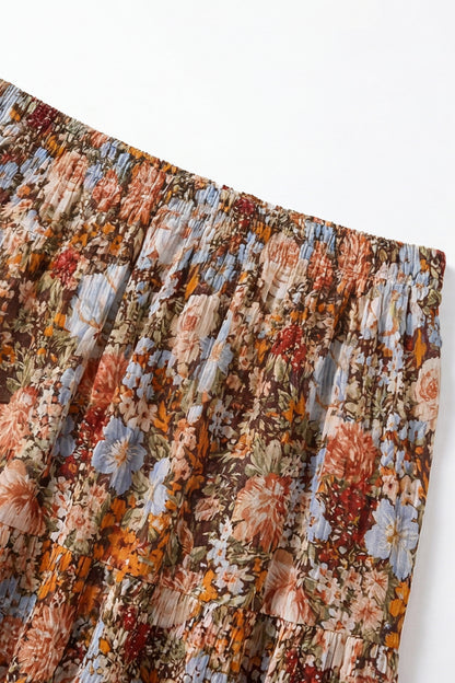 Geoflora Vintage Floral Print Pleated Midi Skirt