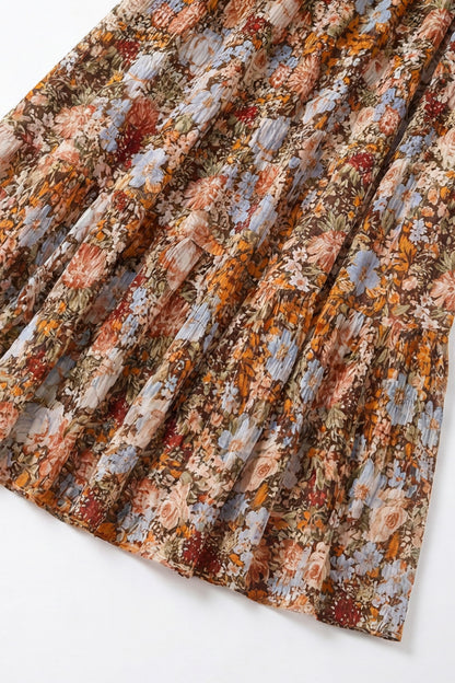 Geoflora Vintage Floral Print Pleated Midi Skirt