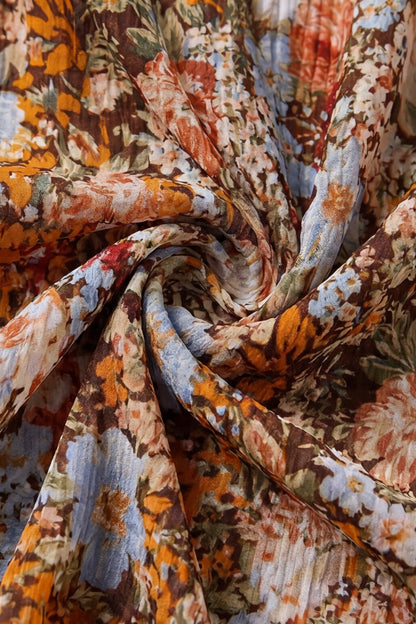 Geoflora Vintage Floral Print Pleated Midi Skirt