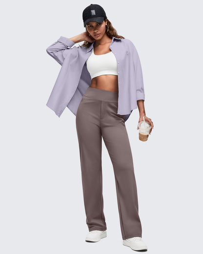 High Waist Hidden Zipper Pockets Dress Pants