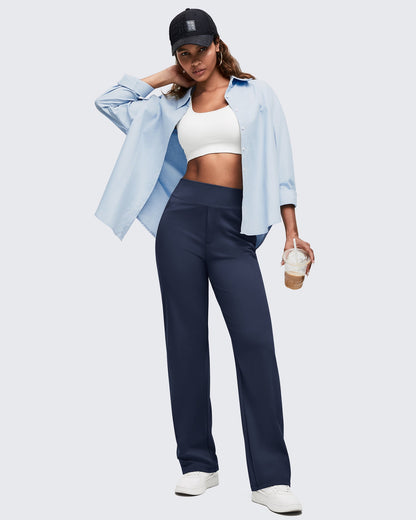 High Waist Hidden Zipper Pockets Dress Pants