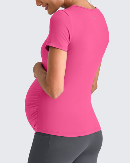 Lightweight V Neck Side Ruched Maternity Short Sleeve
