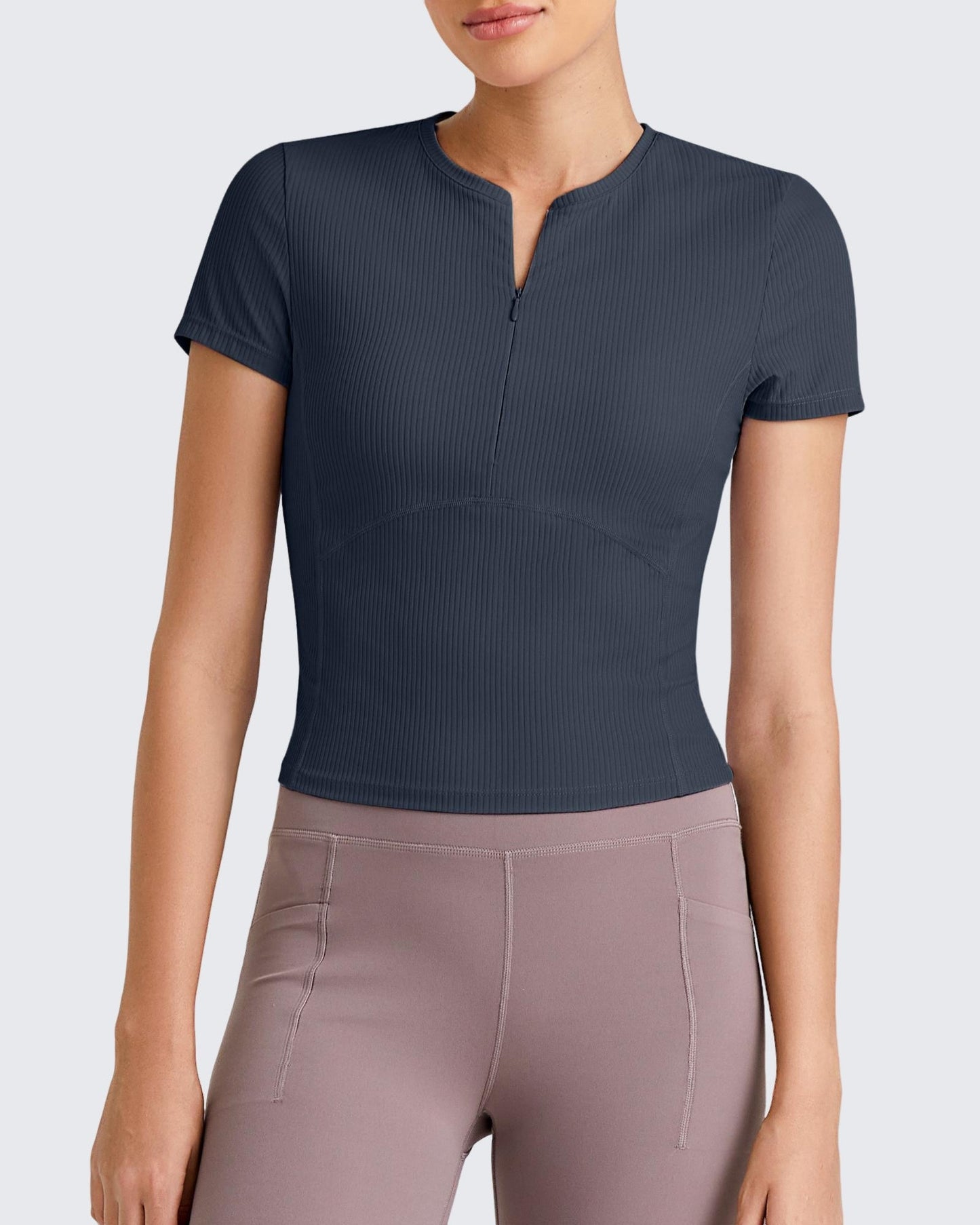 G4Free Activewear Ribbed Half Zip Slim Work Out Short Sleeve #Navy / S-Navy / M-Navy / L-Navy / XL-Navy / XS-Black / S-Black / M-Black / L-Black / XL-Black / XS